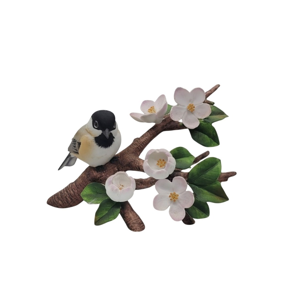Vintage Andrea by Sadek Chickadee on Branch Figurine 7670 1986 Porcelain Bird
